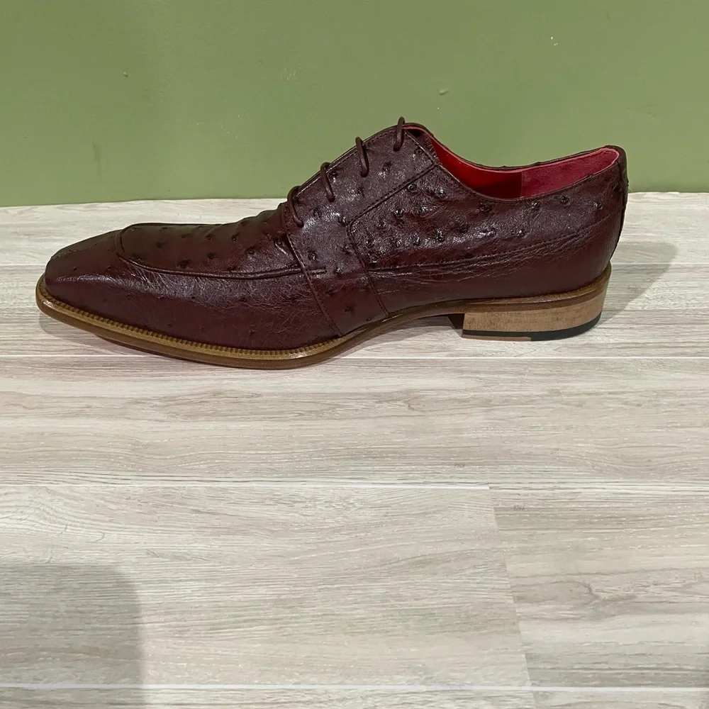 Men's Fennix Italy Brown Leather Dress Shoes ostrich oxford red bottom sole